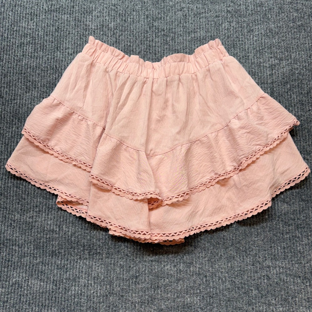 Pink Crochet Lace Ruffle Mini Skort L Coquette Fairycore Boho Festival Chic